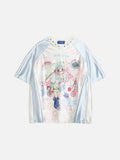 DAXUEN Oversized anime graphic t-shirt with pastel sleeves