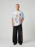 DAXUEN Oversized anime graphic t-shirt with pastel sleeves