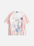 DAXUEN Oversized anime graphic t-shirt with pastel sleeves — model photo
