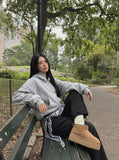 DAXUEN heather grey oversized balloon-sleeve hooded jacket — model photo