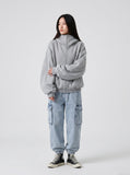 DAXUEN heather grey oversized balloon-sleeve hooded jacket — model photo