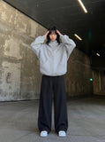 DAXUEN heather grey oversized balloon-sleeve hooded jacket — model photo
