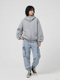 DAXUEN heather grey oversized balloon-sleeve hooded jacket — model photo