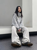 DAXUEN heather grey oversized balloon-sleeve hooded jacket — model photo