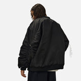 DAXUEN Oversized bomber jacket in purple and black — model photo