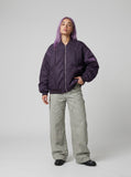 DAXUEN Oversized bomber jacket in purple and black — model photo