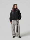 DAXUEN Oversized bomber jacket in black and navy — model photo