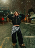 DAXUEN Oversized bomber jacket in black and navy — model photo