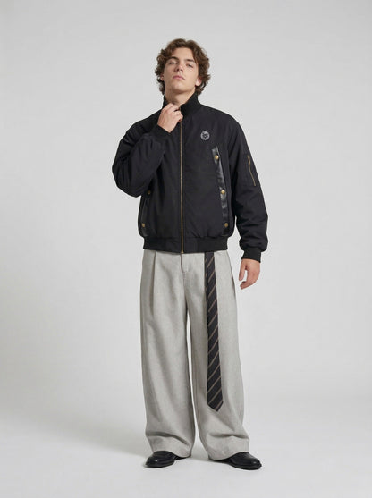 DAXUEN Oversized bomber jacket in black and navy — model photo