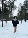 DAXUEN Oversized bomber jacket in black and navy — model photo