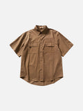 DAXUEN Oversized short-sleeve button-up shirt in cream and brown
