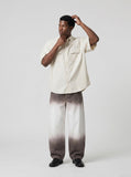 DAXUEN Oversized short-sleeve button-up shirt in cream and brown