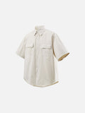 DAXUEN Oversized short-sleeve button-up shirt in cream and brown