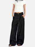 DAXUEN dark charcoal oversized wide-leg denim trousers