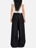 DAXUEN dark charcoal oversized wide-leg denim trousers