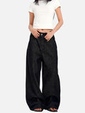 DAXUEN dark charcoal oversized wide-leg denim trousers