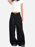 DAXUEN dark charcoal oversized wide-leg denim trousers