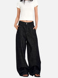 DAXUEN dark charcoal oversized wide-leg denim trousers