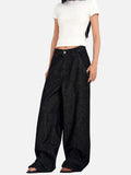 DAXUEN dark charcoal oversized wide-leg denim trousers