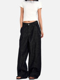 DAXUEN dark charcoal oversized wide-leg denim trousers