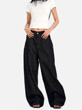 DAXUEN dark charcoal oversized wide-leg denim trousers
