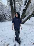 DAXUEN Oversized deconstructed t-shirt in olive green and navy — model photo