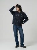 DAXUEN Oversized denim jacket with embroidery and pockets — model photo