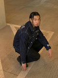 DAXUEN Oversized denim jacket with embroidery and pockets — model photo