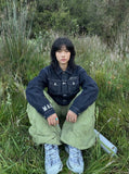 DAXUEN Oversized denim jacket with embroidery and pockets — model photo