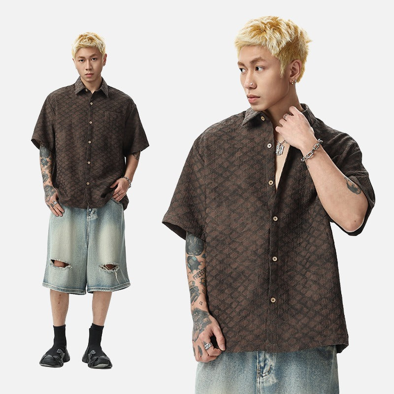 DAXUEN Men's oversized short-sleeved button-up shirt