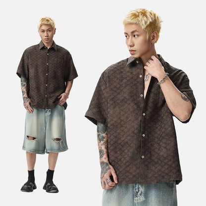 DAXUEN Men's oversized short-sleeved button-up shirt