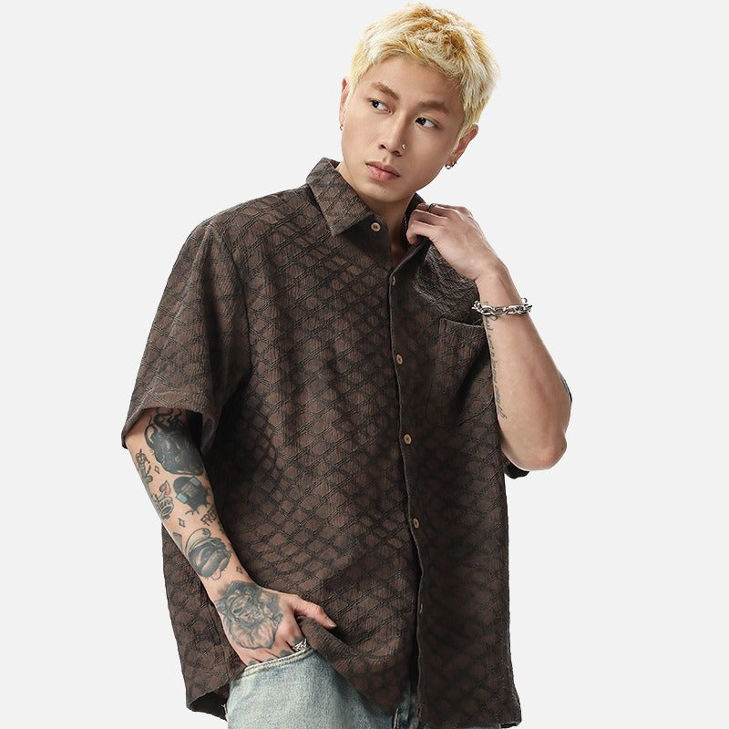 DAXUEN Men's oversized short-sleeved button-up shirt