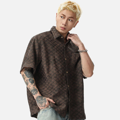 DAXUEN Men's oversized short-sleeved button-up shirt
