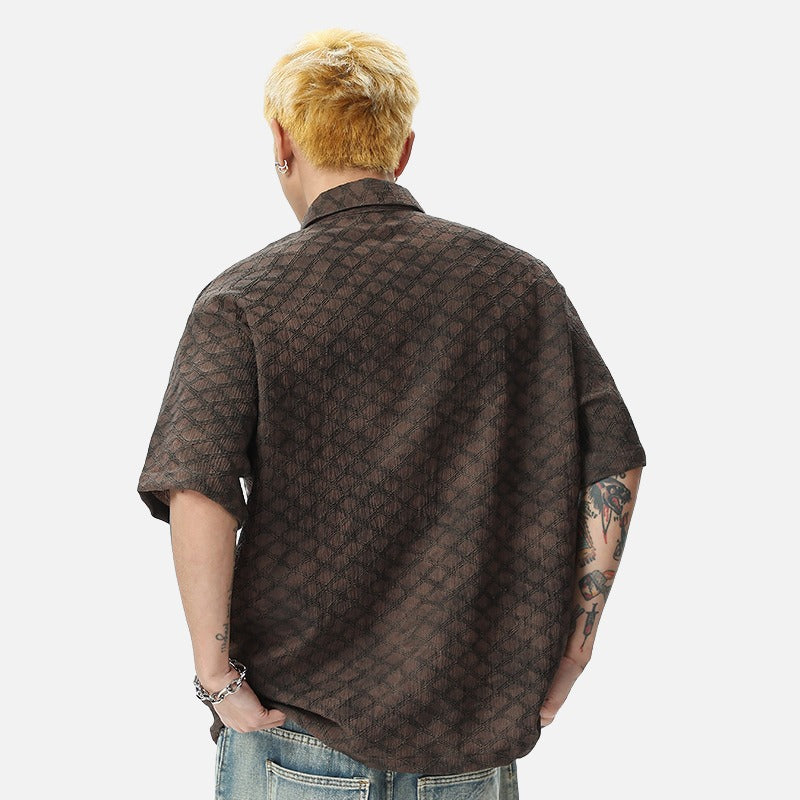 DAXUEN Men's oversized short-sleeved button-up shirt