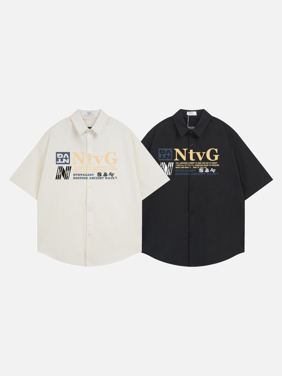 DAXUEN Oversized short-sleeve button-up shirt with graphic print
