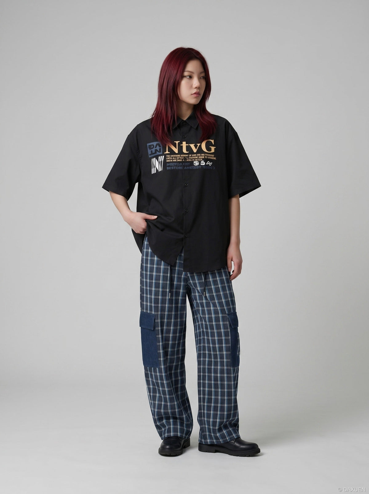 DAXUEN Oversized short-sleeve button-up shirt with graphic print