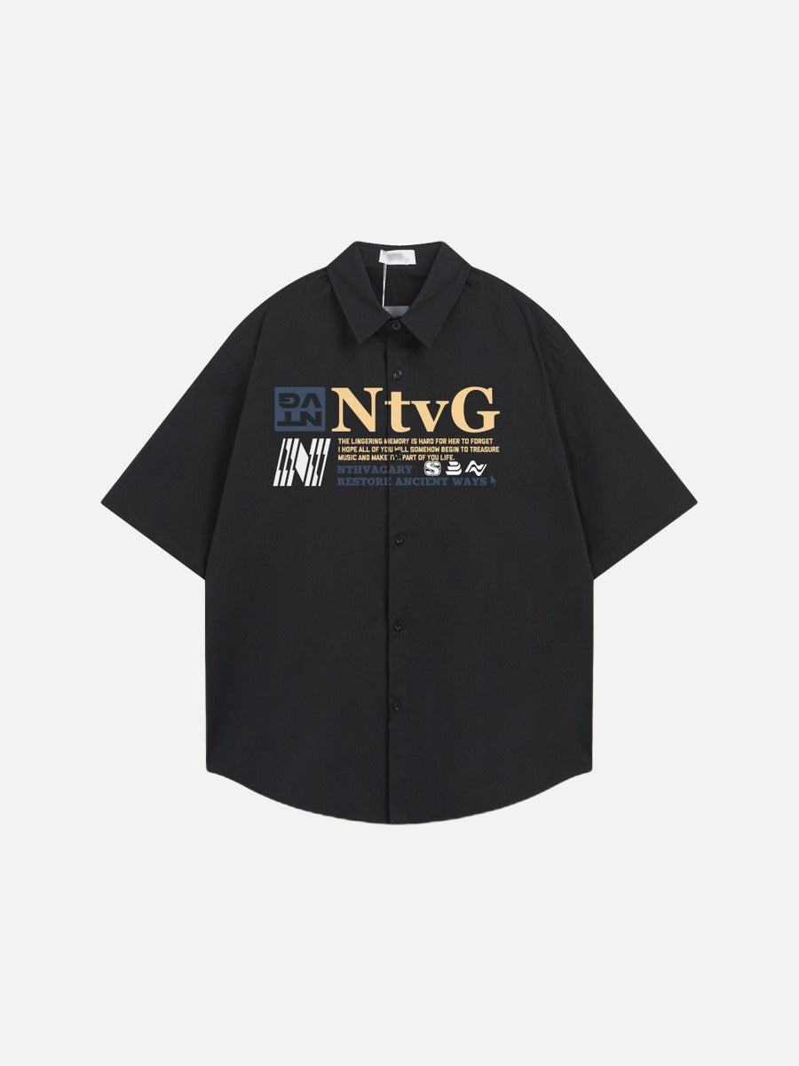 DAXUEN Oversized short-sleeve button-up shirt with graphic print