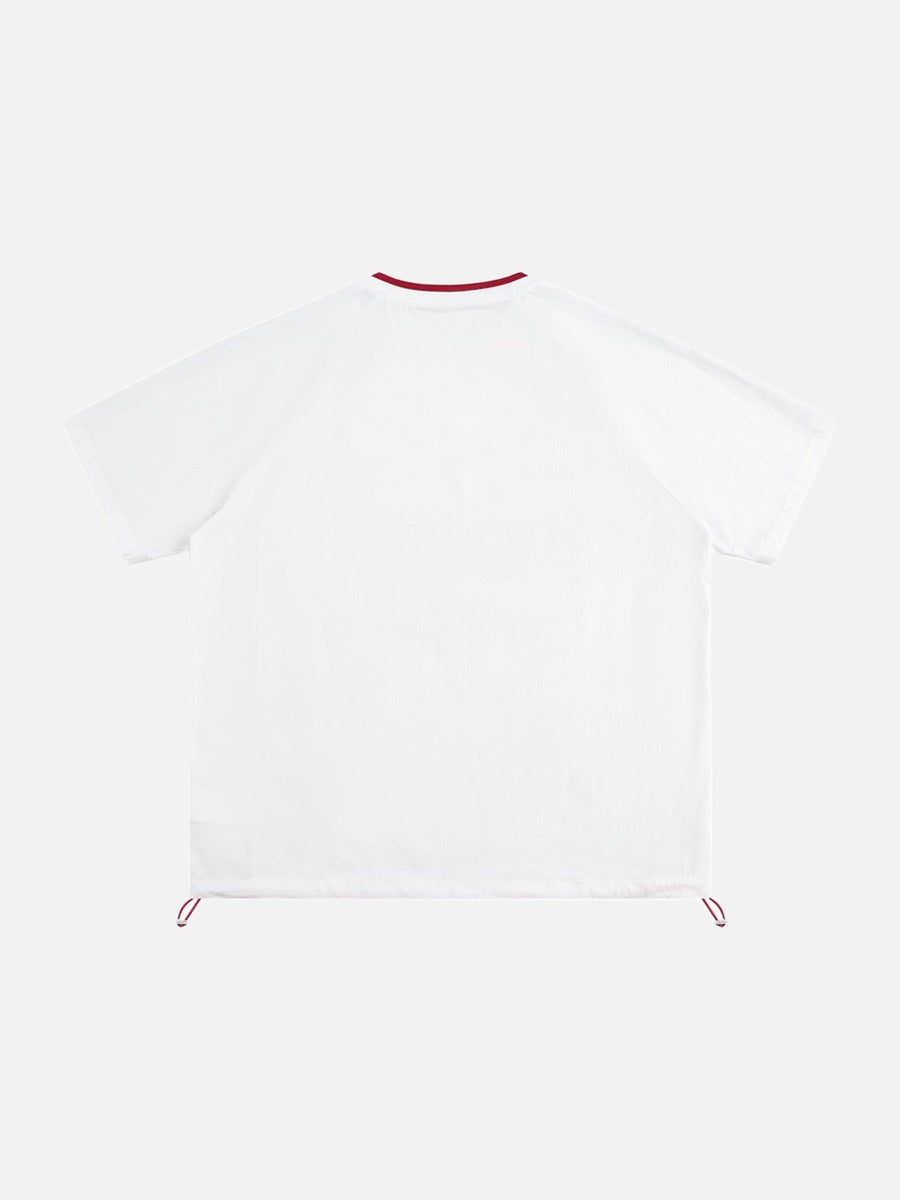DAXUEN Oversized V-neck graphic t-shirt with drawstring hem