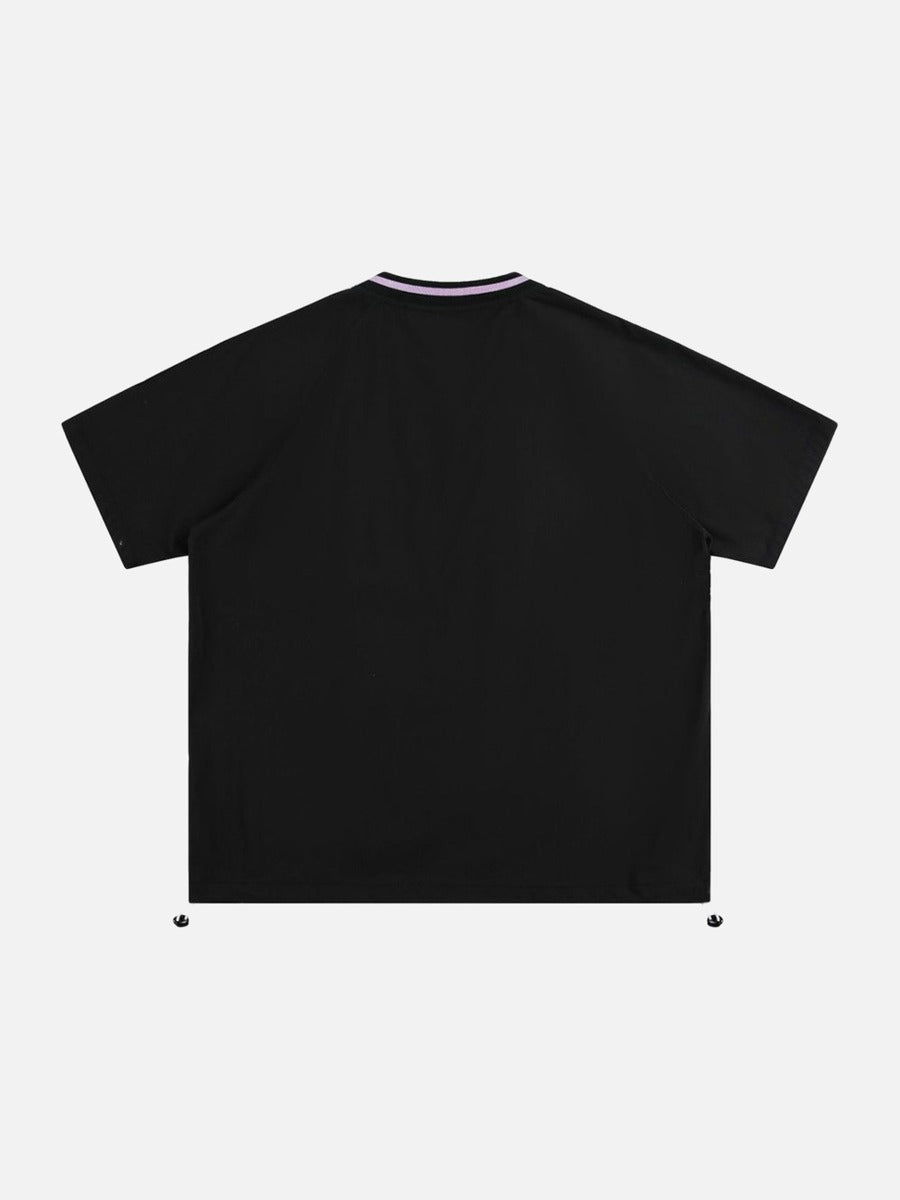 DAXUEN Oversized V-neck graphic t-shirt with drawstring hem