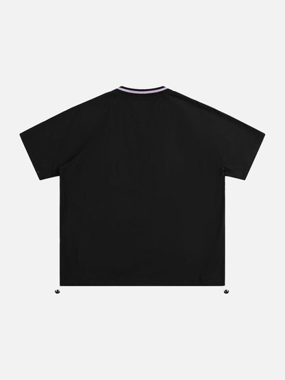 DAXUEN Oversized V-neck graphic t-shirt with drawstring hem