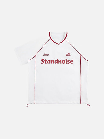 DAXUEN Oversized V-neck graphic t-shirt with drawstring hem