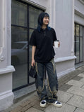 DAXUEN Oversized short-sleeved Henley t-shirt — model photo