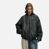 DAXUEN Oversized hooded bomber jacket in black faux leather