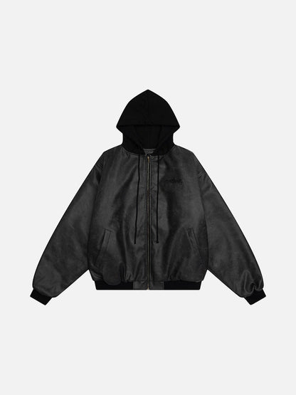 DAXUEN Oversized hooded bomber jacket in black faux leather