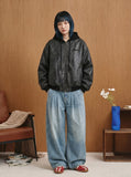 DAXUEN Oversized hooded bomber jacket in black faux leather