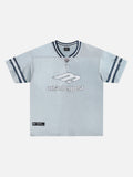 DAXUEN Oversized sports jersey t-shirt in navy blue and light blue