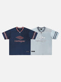DAXUEN Oversized sports jersey t-shirt in navy blue and light blue