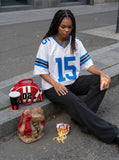 DAXUEN Short-sleeved oversized sports jersey — model photo