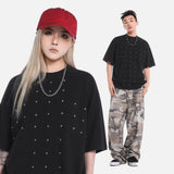 DAXUEN Black oversized short-sleeved t-shirt with studs