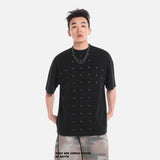 DAXUEN Black oversized short-sleeved t-shirt with studs